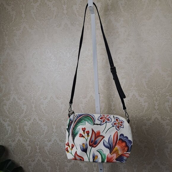 Desigual Floral Pattern Crossbody Pouch Wristlet Zip Top White Orange Grn NWOT - Picture 1 of 16